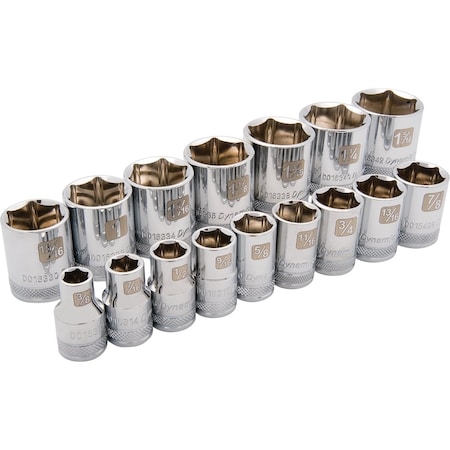 Dynamic Tools 1/2" Drive 16 Piece 6 Point Std, SAE Socket Set, 3/8" - 1-5/16" D018000